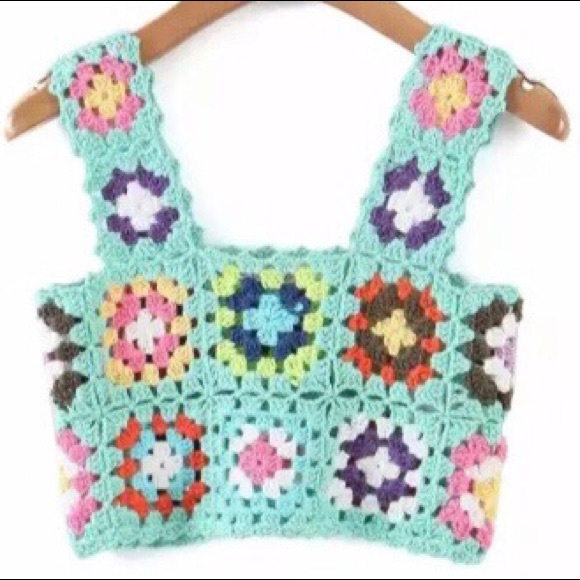 NEW! Boho, multi colour, crocheted, cotton crop top - Picture 2 of 13